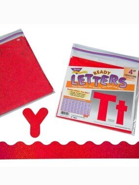 Trend Enterprises Red 4" Teacher Bulletin Board Ready Letters & Metallic‎ Border